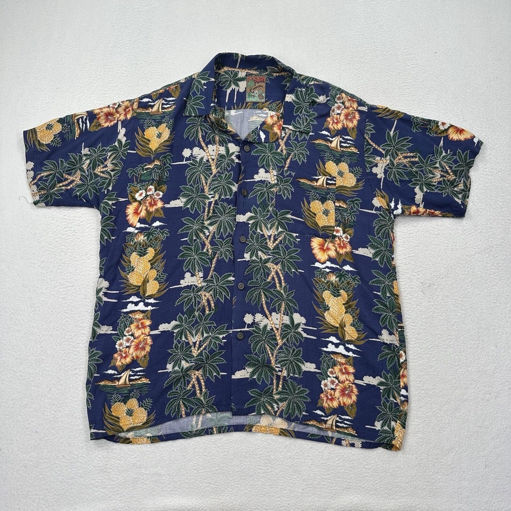 Pineapple Connection Hawain Men's Button Down SS Shirt Size Medium Floral